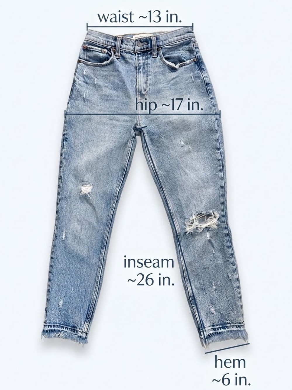 Abercrombie & Fitch The Mom High Rise Jeans Size 26/2R Distressed Raw Hem